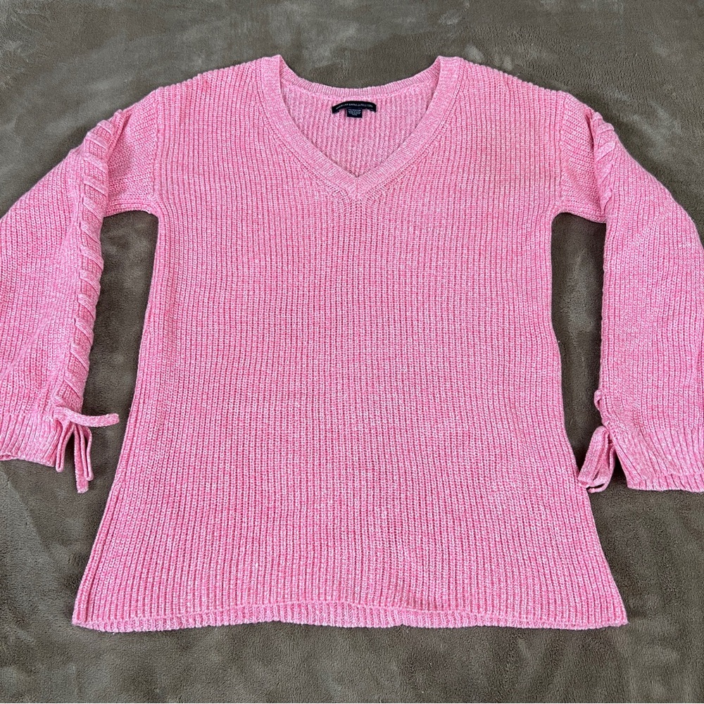 American Eagle Outfitters Women’s Pink V-Neck Sweater XS Y2K